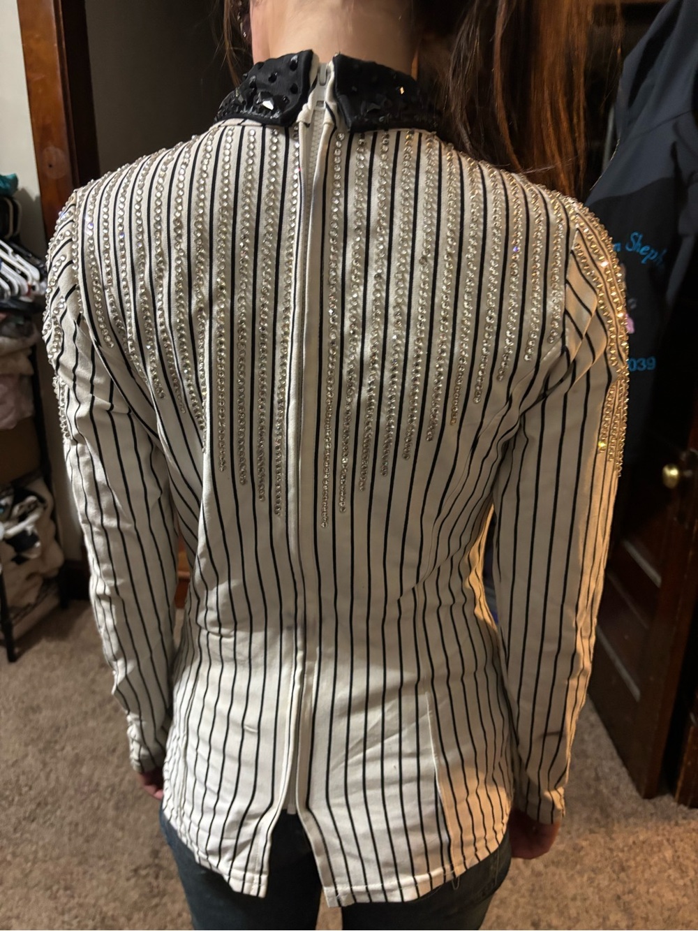 Horsemanship shirt Embellished Black & White Striped Women's Top
